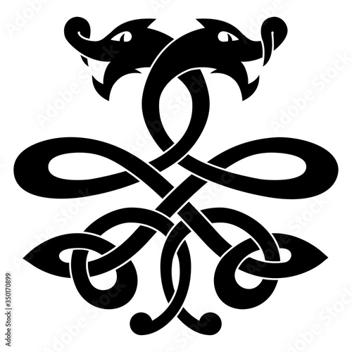Celtic national dragon tattoo ornament and interweaving ribbon Isolated on white background.