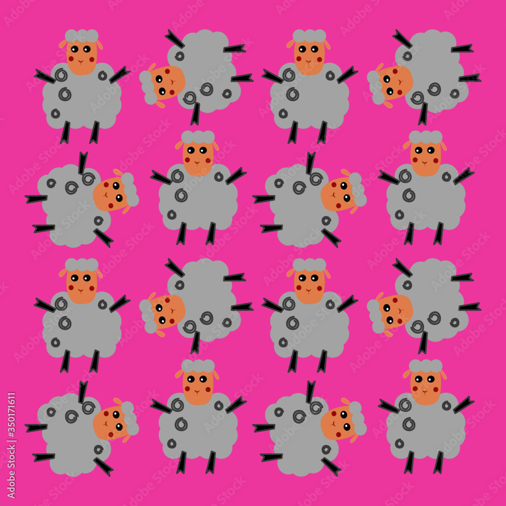 Cute little Sheeps silver on simple background
