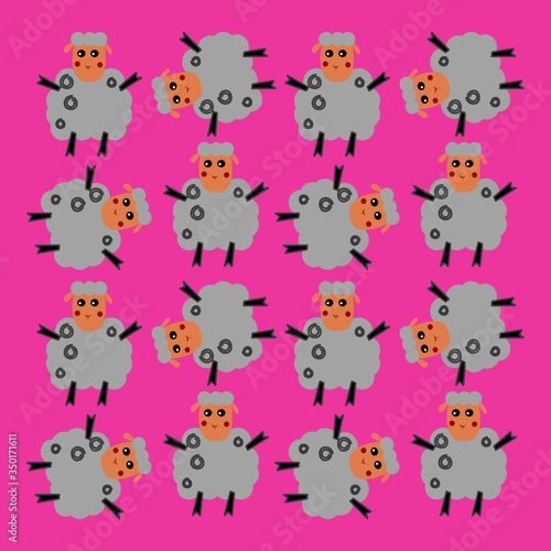 Cute little Sheeps silver on simple background