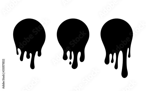 Drip paint. Liquid of ink with drop. Black blob of chocolate. Melt caramel. Blood stain on paper. Leak of cream, honey, milk. Shape with flow. Graffiti texture for dessert background. Vector