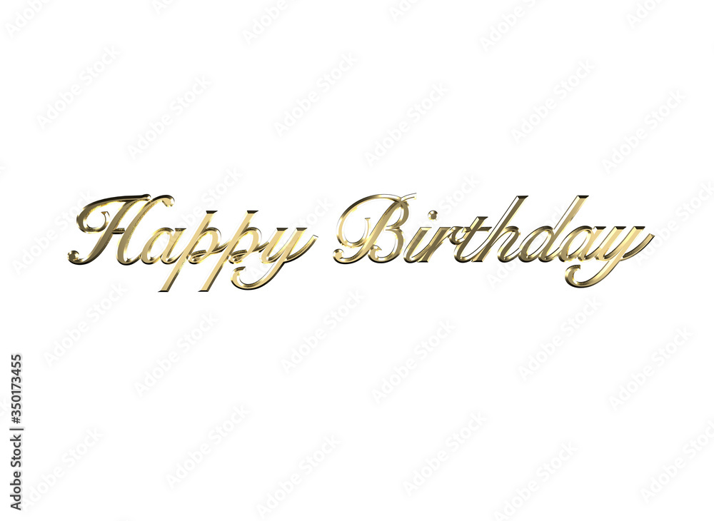 golden letters caption Happy birthday title inscription with metal riflexion