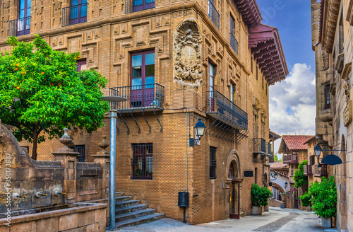 Poble Espanyol de Montjuic traditional architectures in Barcelona, Catalonia, Spain. Architecture and landmark of Barcelona. photo