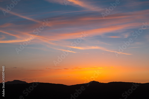 Sunset over village of Sant'Antonino in Corsica