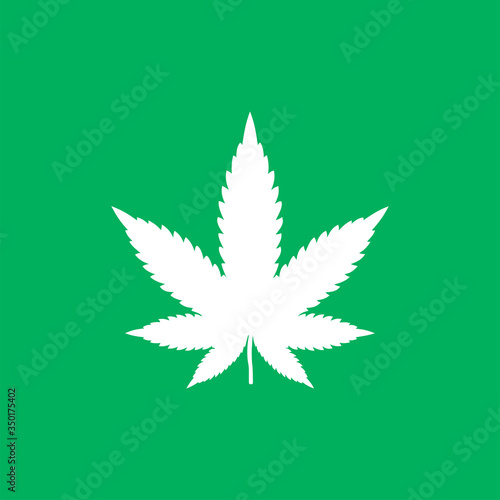White cannabis leaf isolated on green background. Weed symbol modern, simple, vector, icon for website design, mobile app, ui. Vector Illustration