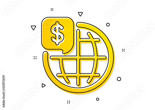 Global markets sign. World money icon. Internet payments symbol. Yellow circles pattern. Classic world money icon. Geometric elements. Vector