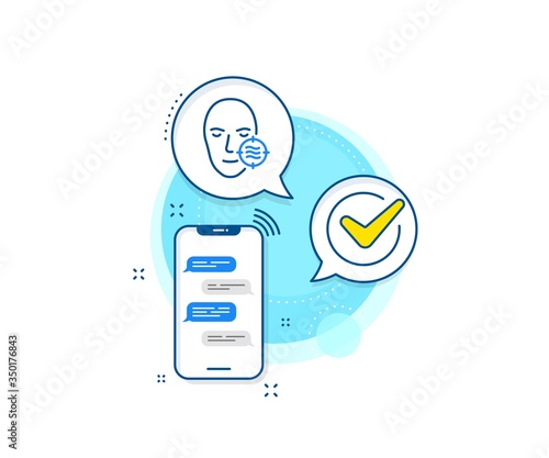 Need facial care sign. Phone messages complex icon. Problem face skin line icon. Target symbol. Messenger chat screen banner. Problem skin sign. Vector