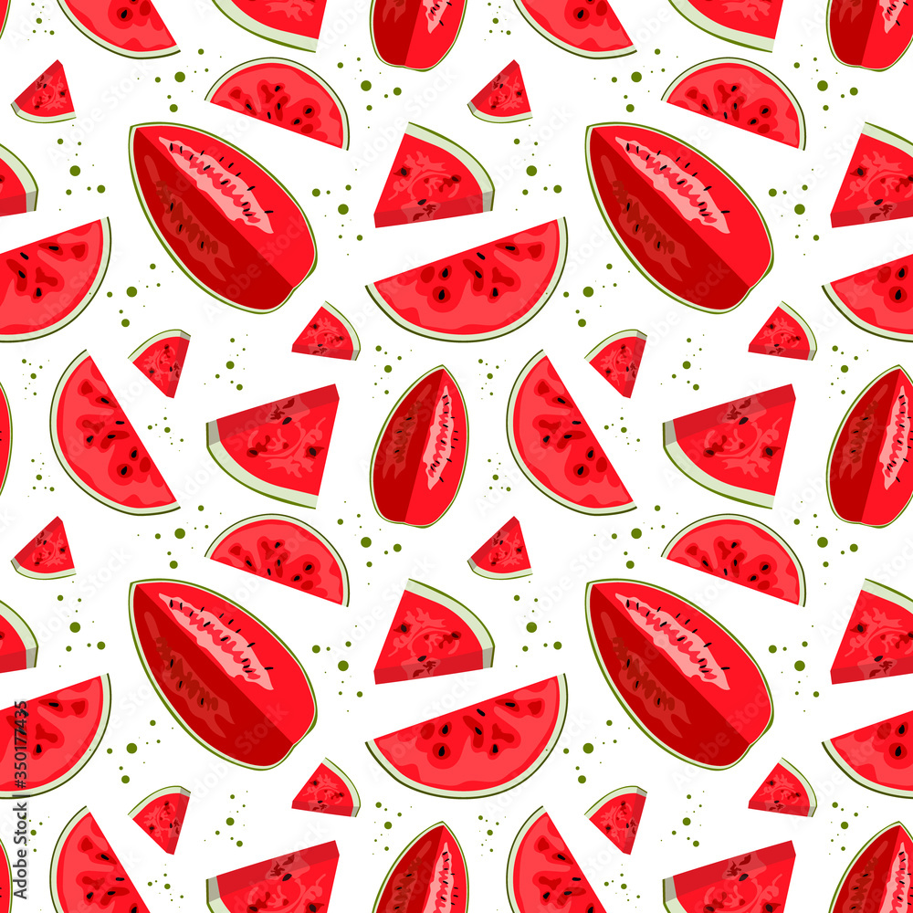 Naklejka Seamless background with watermelon slices. Vector illustration. design for greeting card and invitation