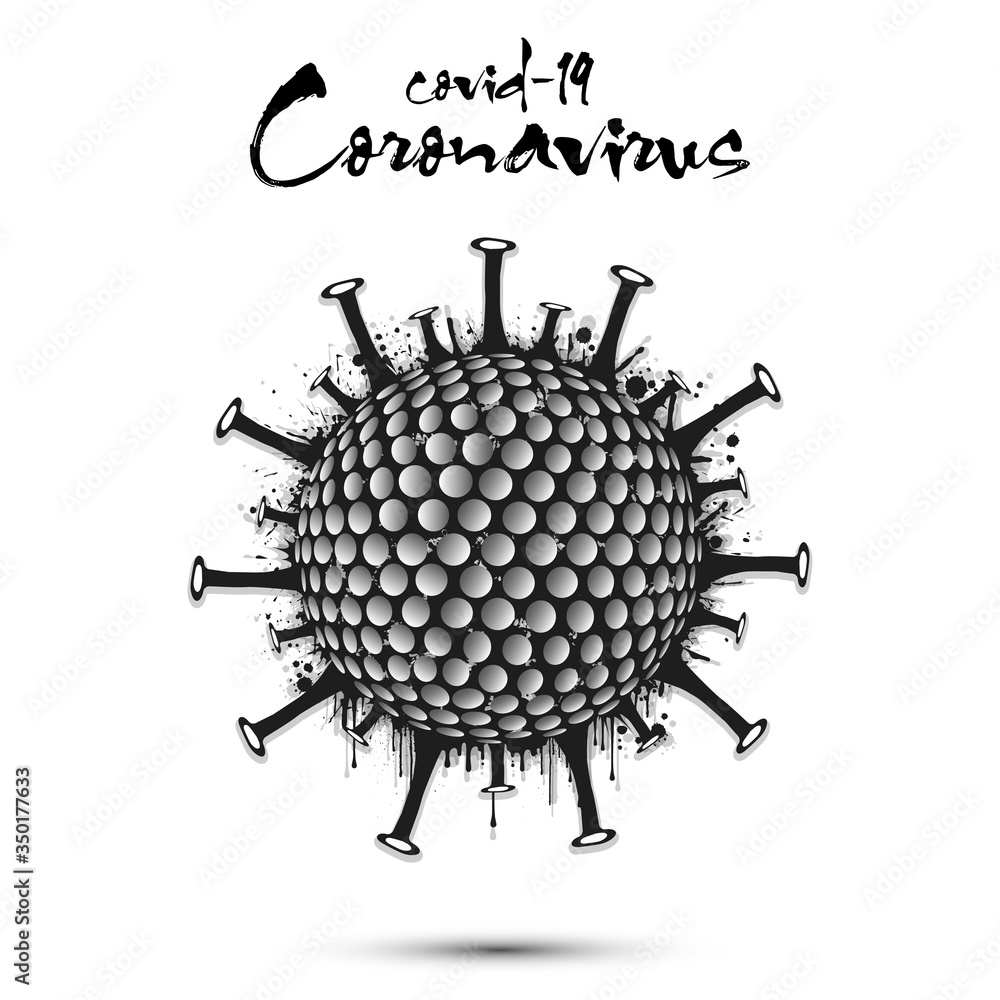 Coronavirus sign with golf ball made of blots. Stop covid-19 outbreak. Caution risk disease 2019-nCoV. Cancellation of sports tournaments due to an outbreak of coronavirus. Vector illustration Coronavirus sign with golf ball made of blots. Stop covid-19 outbreak. Caution risk disease 2019-nCoV. Cancellation of sports tournaments due to an outbreak of coronavirus. Vector illustration