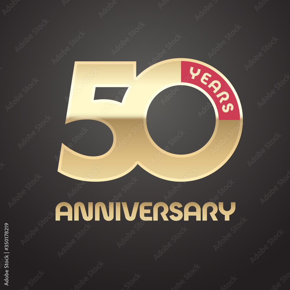 50 years anniversary vector logo, icon. Graphic symbol with golden ...