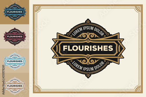 Luxury Logo template flourishes with floral ornaments. Vector illustration