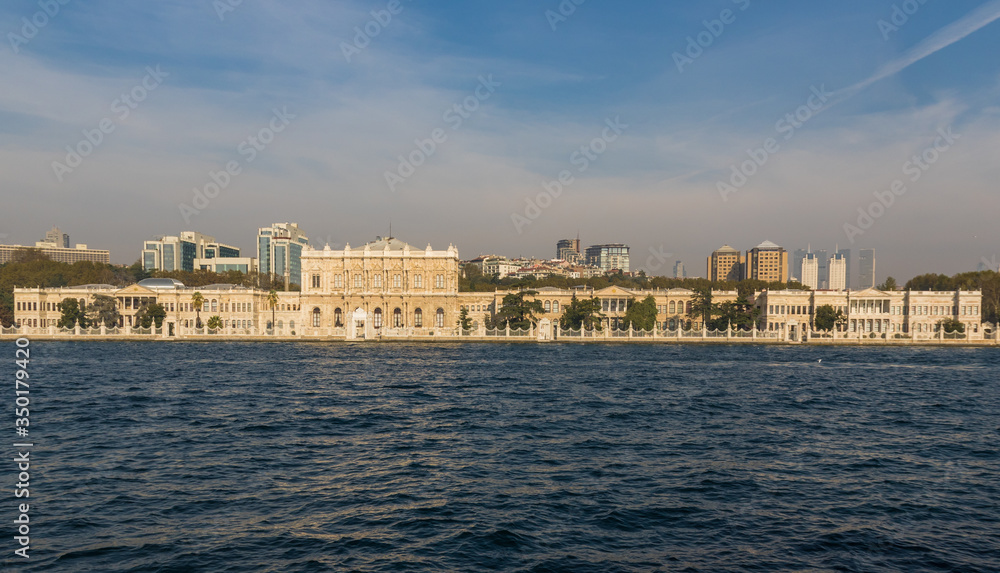 Istanbul, Turkey - built in 1843, and main administrative center of the Ottoman Empire, the Dolmabahçe Palace is a major tourist attraction. Here in particular its facade