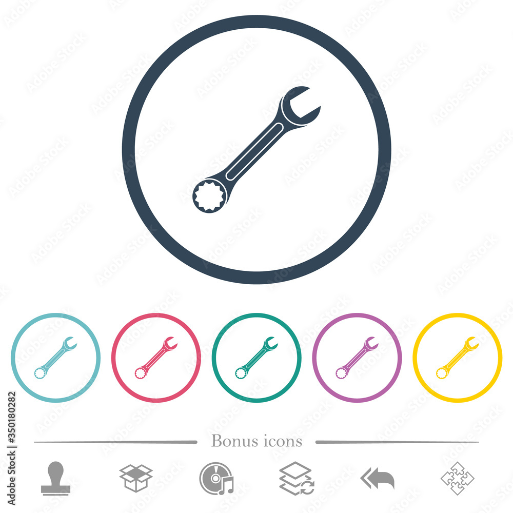 Single wrench flat color icons in round outlines Single wrench flat color icons in round outlines