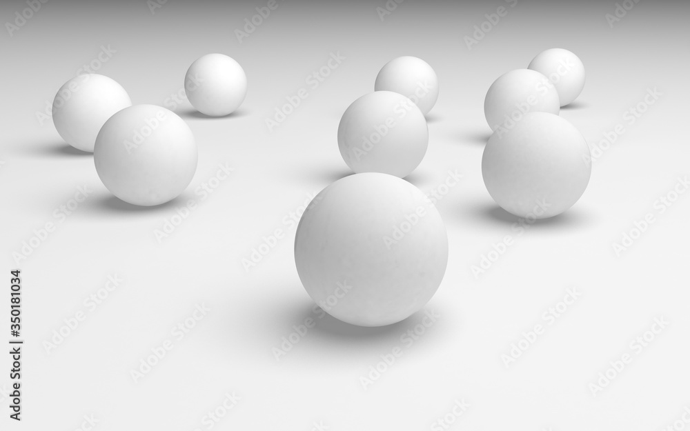 White abstract background. Set of white balls isolated on white backdrop. 3D illustration White abstract background. Set of white balls isolated on white backdrop. 3D illustration