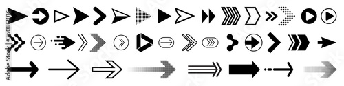 Arrows icons set, modern simple flat black vector pointer signs. Arrow icon set for forward click buttons, web design arrow navigation and apps elements photo