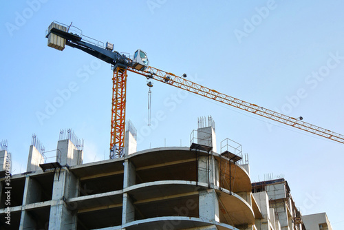 Concrete building under construction. Construction site.