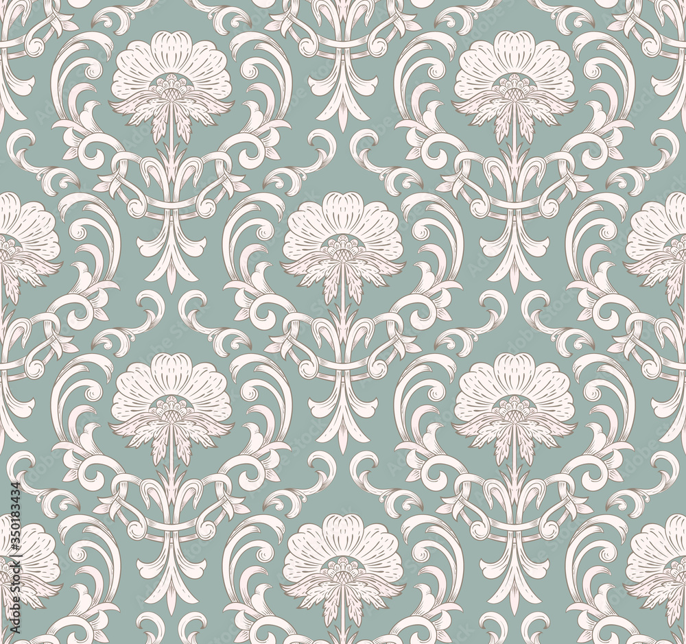 Fototapeta premium Damask seamless pattern element. Vector classical luxury old fashioned damask ornament, royal victorian seamless texture for wallpapers, textile, wrapping. Vintage exquisite floral baroque template.