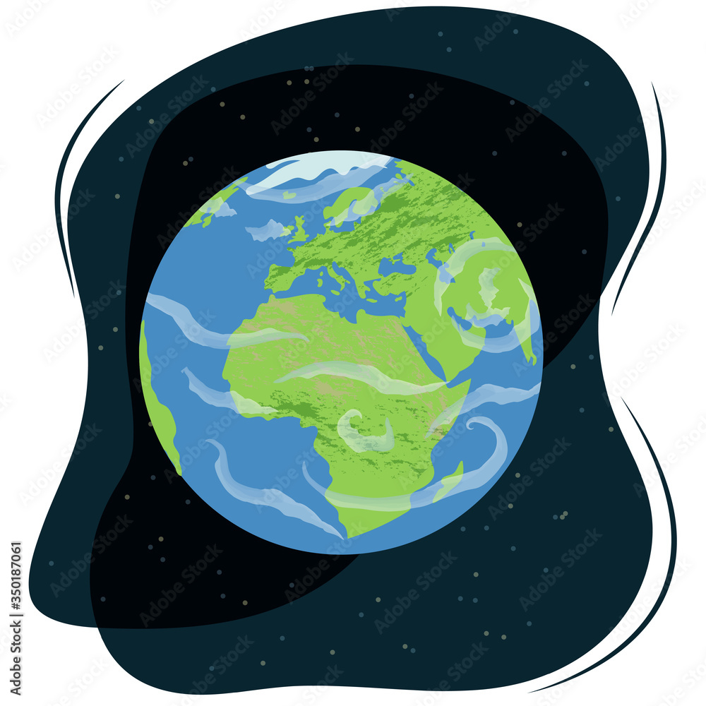 Vector illustration of planet Earth on dark blue space background with stars. Flat globe icon. Vector illustration of planet Earth on dark blue space background with stars. Flat globe icon.