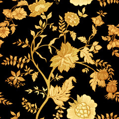Handdoek met foto Zwart goud patronen Vintage Jacobijns borduurmotief goud zwart  © Elen  Lane