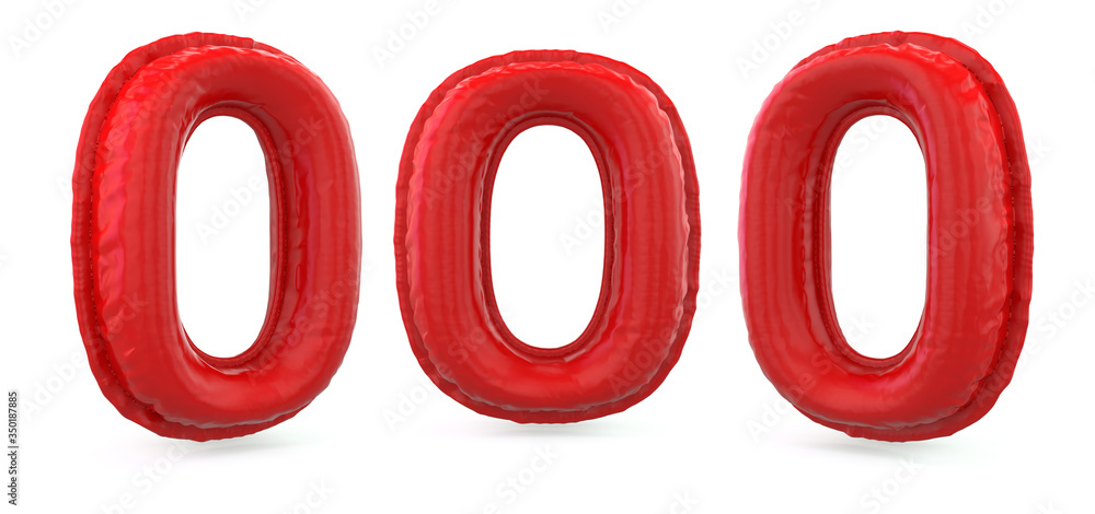 Number 0. Digital sign. Inflatable red balloon on background. 3D Number 0. Digital sign. Inflatable red balloon on background. 3D