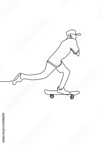 One continuous line drawing, Young teens are skateboarding