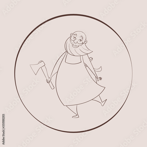 Vector illustration, a cartoon funny merry slightly mad butcher with an ax. A cartoon character