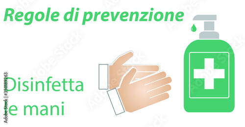 Icona Regole prevenzione Covid , disinfetta le mani, antibatterico  photo