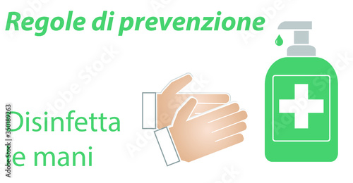 Icona Regole prevenzione Covid , disinfetta le mani, antibatterico 