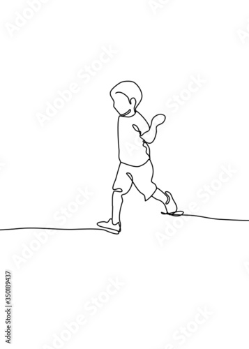 One continuous line drawing, , Children running