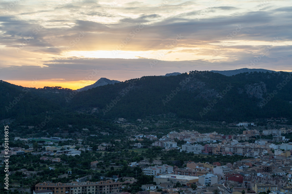 Mountainous landscape of Tramuntana mountains. Andratx village in Majorca