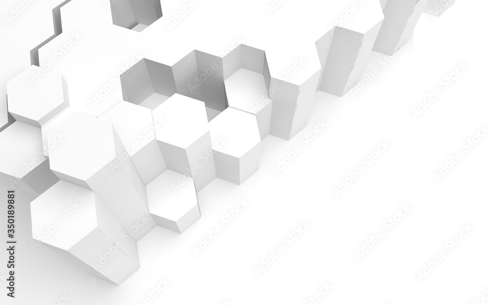 Obraz premium White abstract background with honeycomb. Hexagon bars isolated on white backdrop. 3D illustration