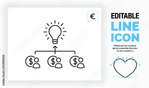 Editable line icon of crowd funding, part of a huge collection of editable line icons and stick figures! 