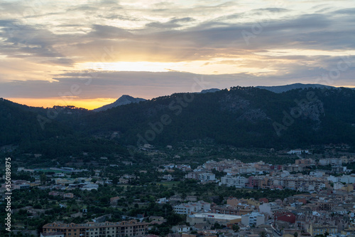 Mountainous landscape of Tramuntana mountains. Andratx village in Majorca