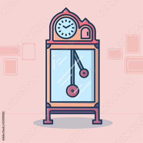 Illustration of Retro clock, filled with pastel color. A clock stand in house, with a swinging pendulum