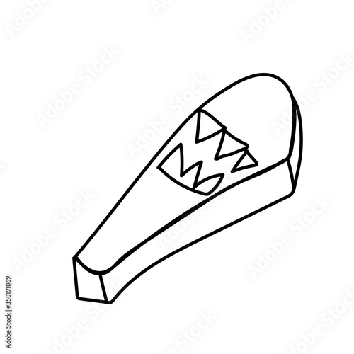 One simple toothy coffin for halloween.Scary illustration of hand drawn with a black line. Spiteful doodle style. Design for packaging, card, web, social networks, print, backgrounds.