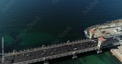 Aerial Drone shot over Egypt Alexandria city Stanly Bridge