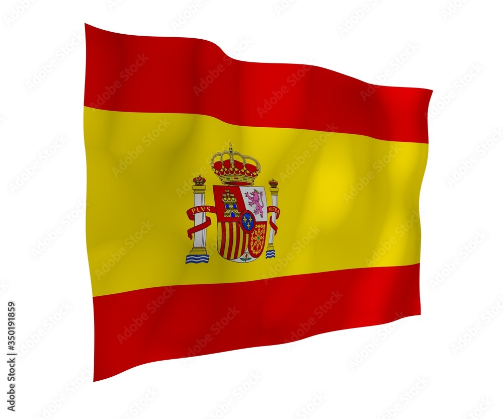 The flag of Spain. Official state symbol of the Kingdom of Spain. Concept: web, sports pages, language courses, travelling, design elements. 3d illustration The flag of Spain. Official state symbol of the Kingdom of Spain. Concept: web, sports pages, language courses, travelling, design elements. 3d illustration