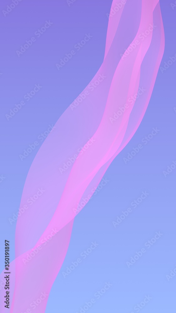 Pink wave on blue sky abstract background. Fluttering pink scarf. Waving on wind pink fabric. Vertical orientation. 3D illustration Pink wave on blue sky abstract background. Fluttering pink scarf. Waving on wind pink fabric. Vertical orientation. 3D illustration