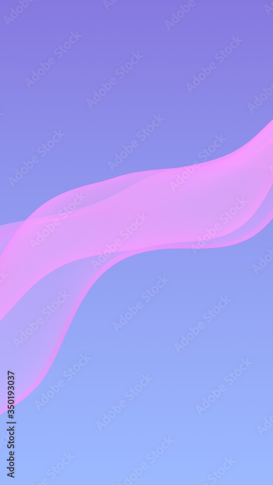 Pink wave on blue sky abstract background. Fluttering pink scarf. Waving on wind pink fabric. Vertical orientation. 3D illustration - obrazy, fototapety, plakaty 