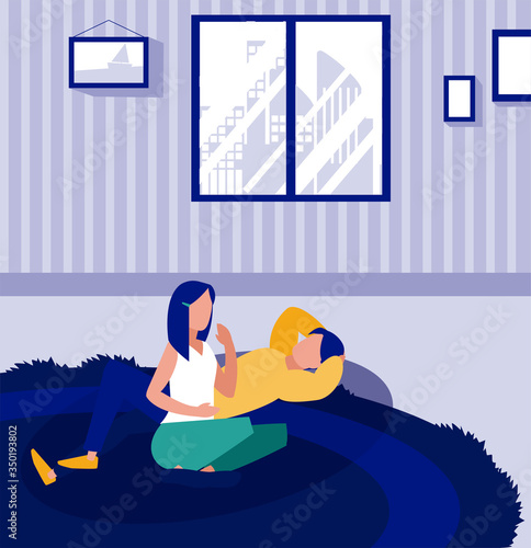 couple of people in the living room, stay at home