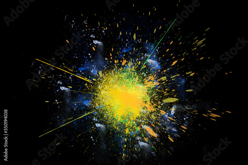 Freeze motion of colorful powder exploding