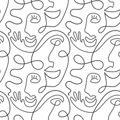 Fototapete Einlinien-Muster Minimalistische Gesichter Abstrakte Linienkunst  © timonko