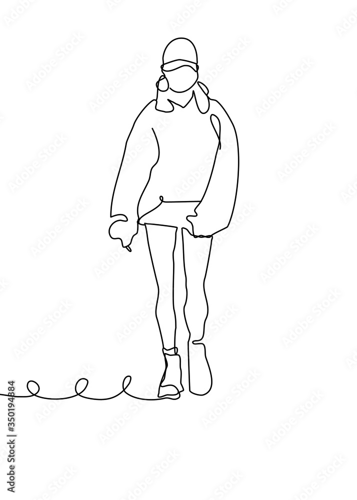 One continuous line drawing, , young modeling poses One continuous line drawing, , young modeling poses