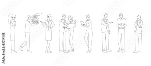 Set of business people, company director, secretary. Monochrome. Isolated on white background. Flat style vector illustration.