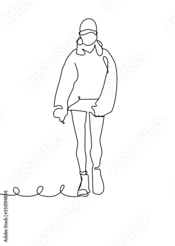 One continuous line drawing, , young modeling poses