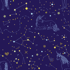Crédence de cuisine Cosmos patrons Licornes cosmiques bleues et étoiles  © Olga