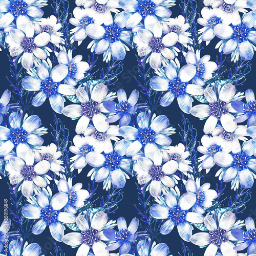 Colored flowers bouquet, seamless pattern.