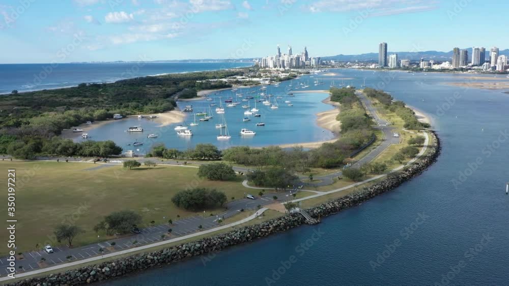 Aerial view of boats in the Broadwater Gold Coast, Queensland, Australia Aerial view of boats in the Broadwater Gold Coast, Queensland, Australia
