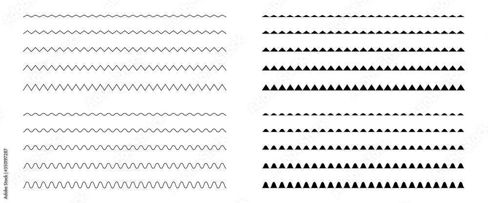 Zigzag classic doodle pattern set. Thin isolated line vector