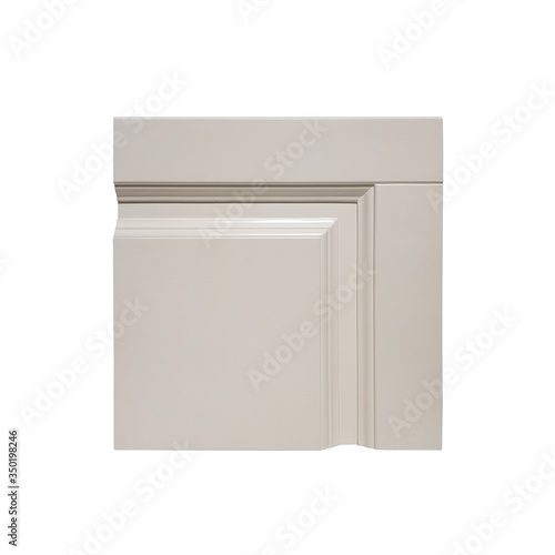 beige pattern or fragment of a furniture front door on a white background in studio