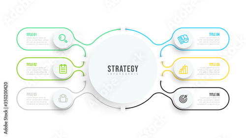 Thin line flat infographic template. Business data visualization design with icons and 6 options or steps. Can be used for workflow diagram, process chart, annual report.